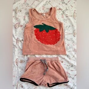 Picnik Girls Peach Terry Strawberry Tank & Shorts Set Boutique Size 4 Cotton